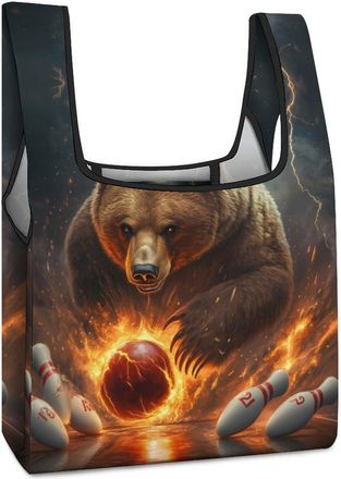 Generic Bear Bowling Shopping Bag Reusable Grocery Tote Bag Foldable Handbag for Travel Picnic
