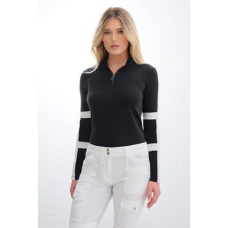 Anatomie Stacey Sport Striped Zip-Up Top in Black/white at Nordstrom, Size X-Large