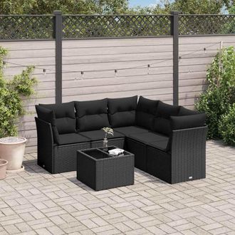 vidaXL Vidaxl - Set De Sof&aacute;s De Jard&iacute;n 6 Piezas Y Cojines Rat&aacute;n Sint&eacute;tico Negro
