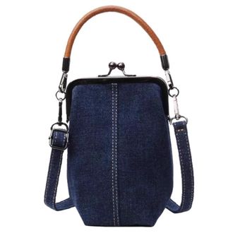 Generic Ladies Mini Crossbody Bag with Detachable Strap Denim Versatile Satchel Bag Retro Shoulder Bag Women Commute Travel Phone Bag (Navy Blue)