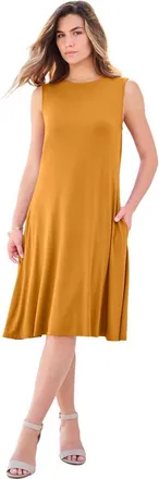Roaman's Plus Size Stretch Knit Two Pocket Swing Tank Dress in Rich Gold at Nordstrom, Size 28