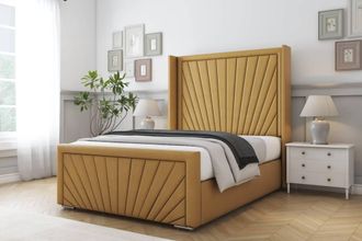 Comfort Beds Sunrise Plush Bed Frame - 50 Upholstered Wingback Headboard in Mustard | Size: Single