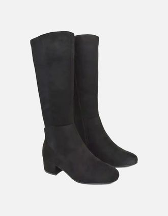 XY London Womens XY London Womens/Ladies Hannah Zip Elasticated Shaft Low Block Heel Long Boots - Black - Size: 6