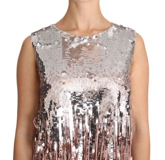 Dolce & Gabbana Womens Golden Pink Sequined Fringe Tank Top Gold And Nylon