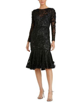 Mac Duggal Floral Applique Long Sleeve Cocktail Dress