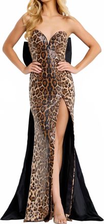 Jovani Strapless Leopard Sequin Gown In Animal