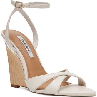 Steve Madden Sorynn Ankle Strap Pointed Toe Wedge Sandal in Bone Leather at Nordstrom, Size 8.5