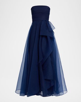 Theia Teresa Draped Strapless Gown