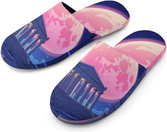 Generic Temple of Aegina Ancient Greece Cotton Slippers for Men Memory Foam House Slippers Soft Anti-skid Sole Indoor Outdoor Shoes