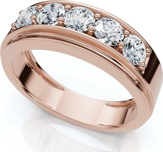 Pompeii3 Mens 1Ct TW Five Stone Diamond Wedding Ring 14k Gold or Platinum Lab Grown