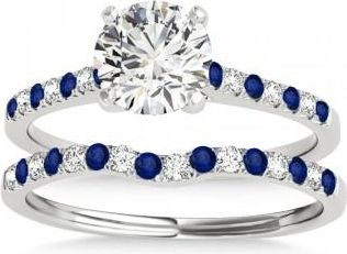Allurez Diamond & Blue Sapphire Single Row Bridal Set 18k White Gold (0.22ct)