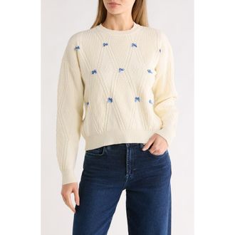 Nanette Lepore 3D Bow Pointelle Sweater in Cannoli Cream/Blue at Nordstrom Rack, Size X-Large