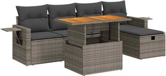 vidaXL Set Sof&aacute;s Jard&iacute;n Y Cojines 6 Pzas Rat&aacute;n Sint&eacute;tico Acacia Gris Vidaxl