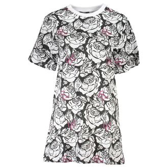 Cavalli Womens Floral Rose Print Dress - White Cotton - Size X-Large