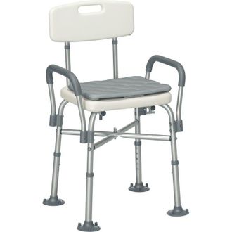 HOMCOM Homcom Silla Ducha Personas Mayores Con Respaldo, Silla De Ducha Antideslizante Con Reposabrazos, Altura Ajustable, Coj&iacute;n Extra&iacute;ble, Carga 136 Kg