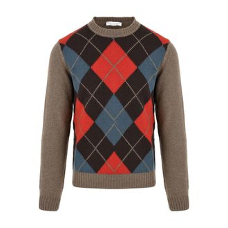 FILIPPO DE LAURENTIIS Rode Diamant Trui voor Heren - Heren - Ronde hals truien - Veelkleurig - 2XL - Truien & Vesten