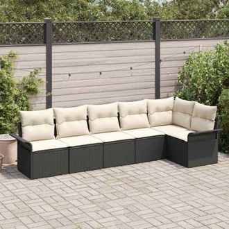 vidaXL Vidaxl - Conjunto De Sof&aacute; De Jard&iacute;n Con Coj&iacute;n 6 Pcs Negro Polirat&aacute;n