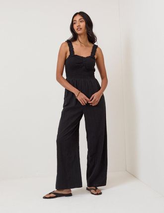 Nobody's Child Black Shirred Jumpsuit