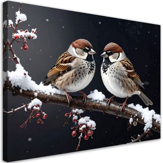 Feeby Cuadro En Lienzo, P&aacute;jaros En Una Rama De Serbal, 120x80