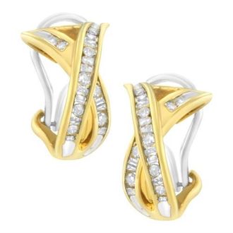 House of Brilliance 14K Gold 1/2 Cttw Cross Over Diamond Hoop Earrings in Yellow at Nordstrom