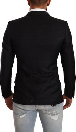 Dolce & Gabbana Mens Black Dotted Double Breasted Martini Jacket Virgin Wool Clothing