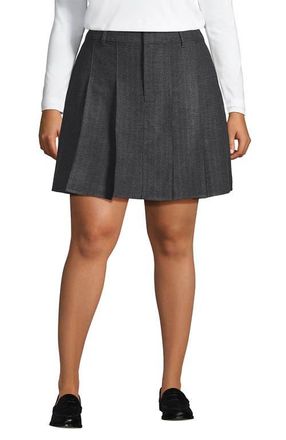 Lands End Plus Size Brushed Flannel Pleated Mini Skirt in Dark Gray Herringbone at Nordstrom, Size 26 W