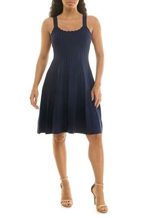 Nina Leonard Fit & Flare Rib Knit Dress in Navy at Nordstrom Rack, Size Medium