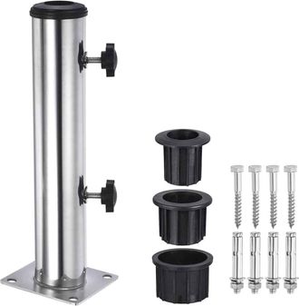 OEM Pied De Parasol - Bois Trait&eacute; + Manchon Acier Inoxydable 304 &Agrave; Trois Trous - Pour Terrasse Jardin Balcon - 1 Pi&egrave;ce