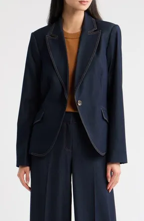 Tahari by ASL One-Button Denim Jacket in Dark Denim at Nordstrom, Size 12