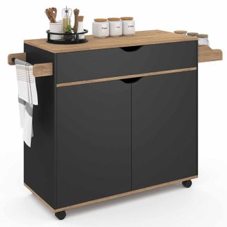 IDMarket Cosy Xxl L.90 Cm Aparador De Cocina Con Caj&oacute;n Negro Y Estantes Estilo Haya