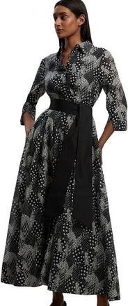 Karen Millen Long Sleeve Sash Waist Shirt Dress in Mono at Nordstrom, Size 10