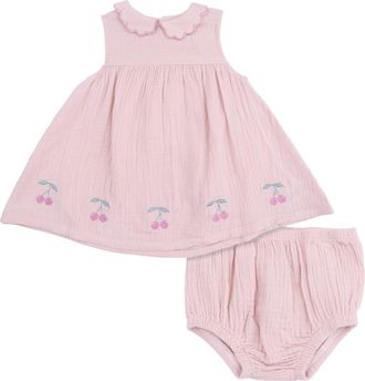 Angel Dear Kids Embroidered Organic Cotton Muslin Dress & Bloomers Set in Pink at Nordstrom, Size 18-24M