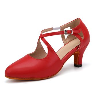 Generic Womens Latin Dance Shoes Womens Latin Dance Shoes Closed Toe Ballroom Salsa Tango Practice for Performances, 6 UK Red Comfortable Practice & Performan