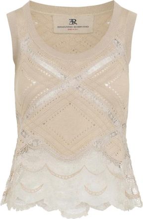 Ermanno Scervino Mouwloze Gebreide Top - Dames - Tops zonder mouwen - Wit - XS - Katoen - Tops