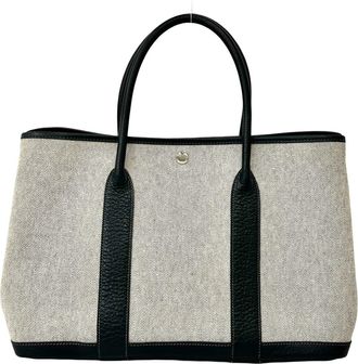 Herm&egrave;s Black Gray Toile H Negonda Leather Handbag Tote Bag (Pre-Owned)