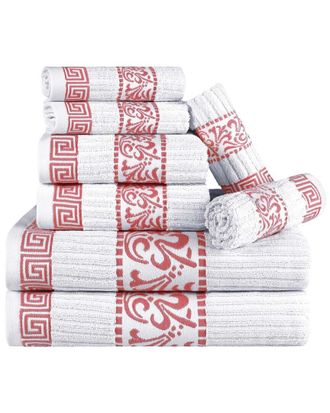 Superior Athens Cotton 8Pc Towel Set With Greek Scroll & Floral Pattern