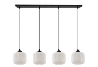 OEM L&aacute;mpara Colgante Riffle Negra 4 Pantallas Cilindricas Planas Blancas E27