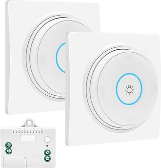 OEM Set Di Interruttori Della Luce Wireless Rf Impermeabili - Senza Batteria - Con Ricevitore - Per Uso Interno Ed Esterno (2 Interruttori E 1 Ricevitore)