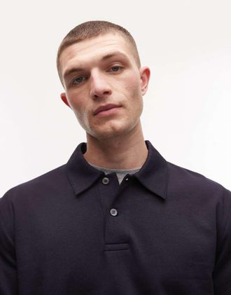 Arket long sleeve polo shirt in navy blue