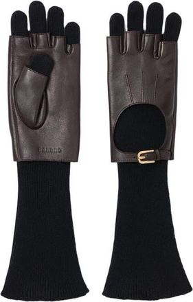 Sandro Long knit and leather gloves in Black at Nordstrom, Size Medium