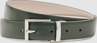 Reiss Forest Green & off White Reversible Leather Belt, 36