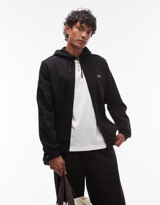 Lacoste Felpa con cappuccio con zip nera-Nero