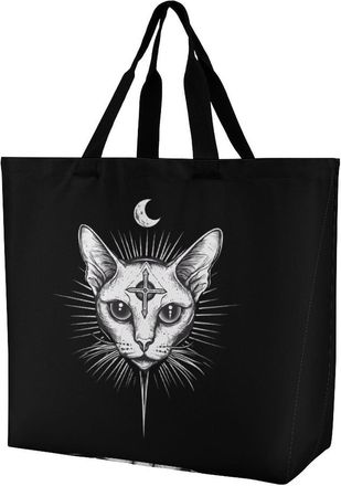 Generic Sphinx Cat with Third Eye Reusable Shopping Bags Large Capacity Grocery Bag Heavy Duty Tote for Women 40x40x16cm
