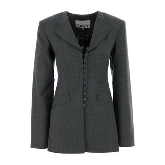 Ganni Blazers, female, Gray, Size: XS Blazer in Wool Melange