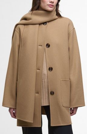 Barbour Clementine Scarf Detail Wool Blend Coat in Camel at Nordstrom, Size 8 Us