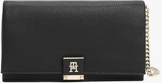 Tommy Hilfiger Womens Monogram Clasp Chain Strap Crossbody Bag - Black