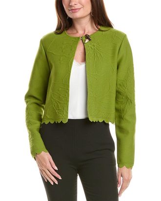 Oscar De La Renta Embossed Cherry Blossoms Cardigan