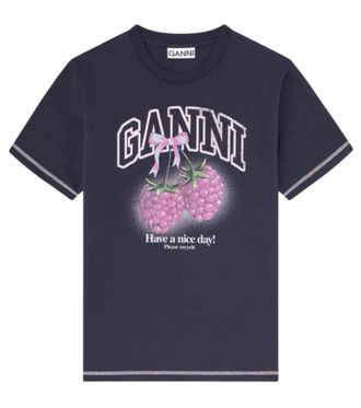 Ganni Black Crew Neck Graphic Print T-Shirt
