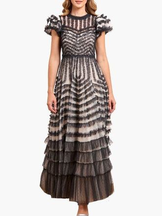 Needle & Thread La Vie En Rose Round Neck Gown in Cream/graphite at Nordstrom, Size 12