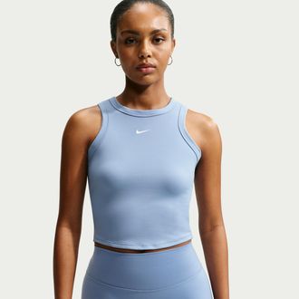 Nike Womens One Fitted Dri-FIT Cropped Tank Top in Blue | FN2806-486